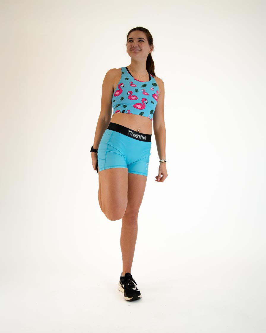 Women's Sky Blue High-Waisted 3-Pack Compression Shorts for Running, Yoga & Workout - Moisture-Wicking & Breathable Activewear