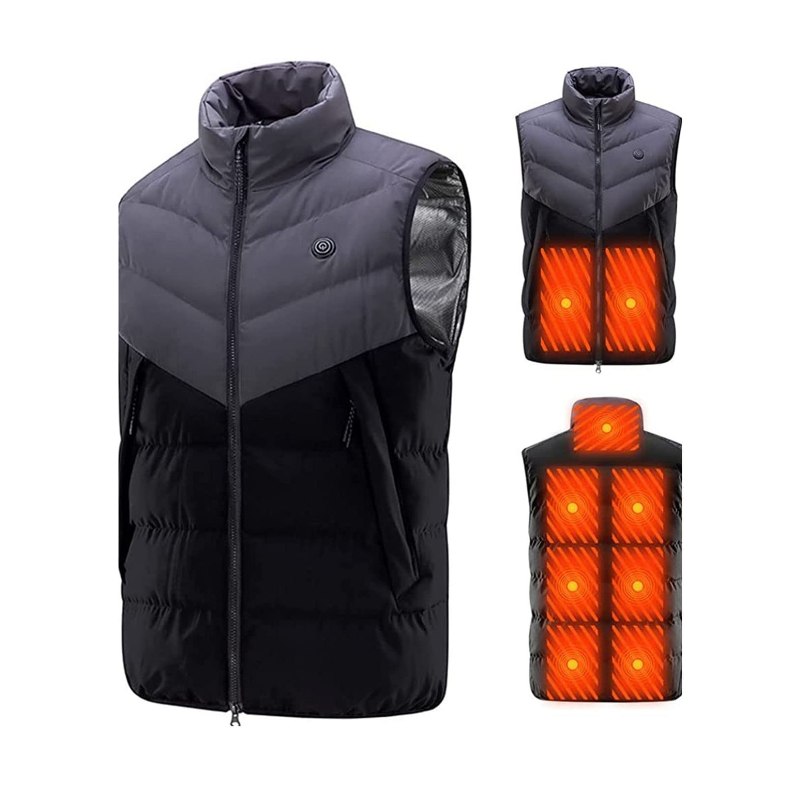 USB Heated Vest for Men - Lightweight & Machine Washable with Elastic Stand Collar - Rechargeable Body Warmer via USB - Perfect for Outdoor Work, Camping & Winter Sports (Gray, Size 7XL-Large)