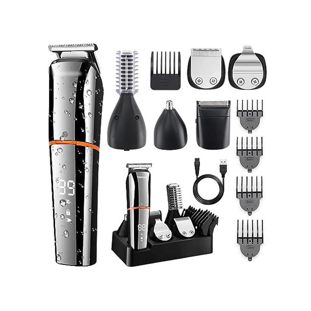 Professional Waterproof Hair Clipper with LCD Display - Electric Hair Trimmer for Men & Women, Nose & Beard Grooming Kit - Perfect for Home, Salon & Travel Use
