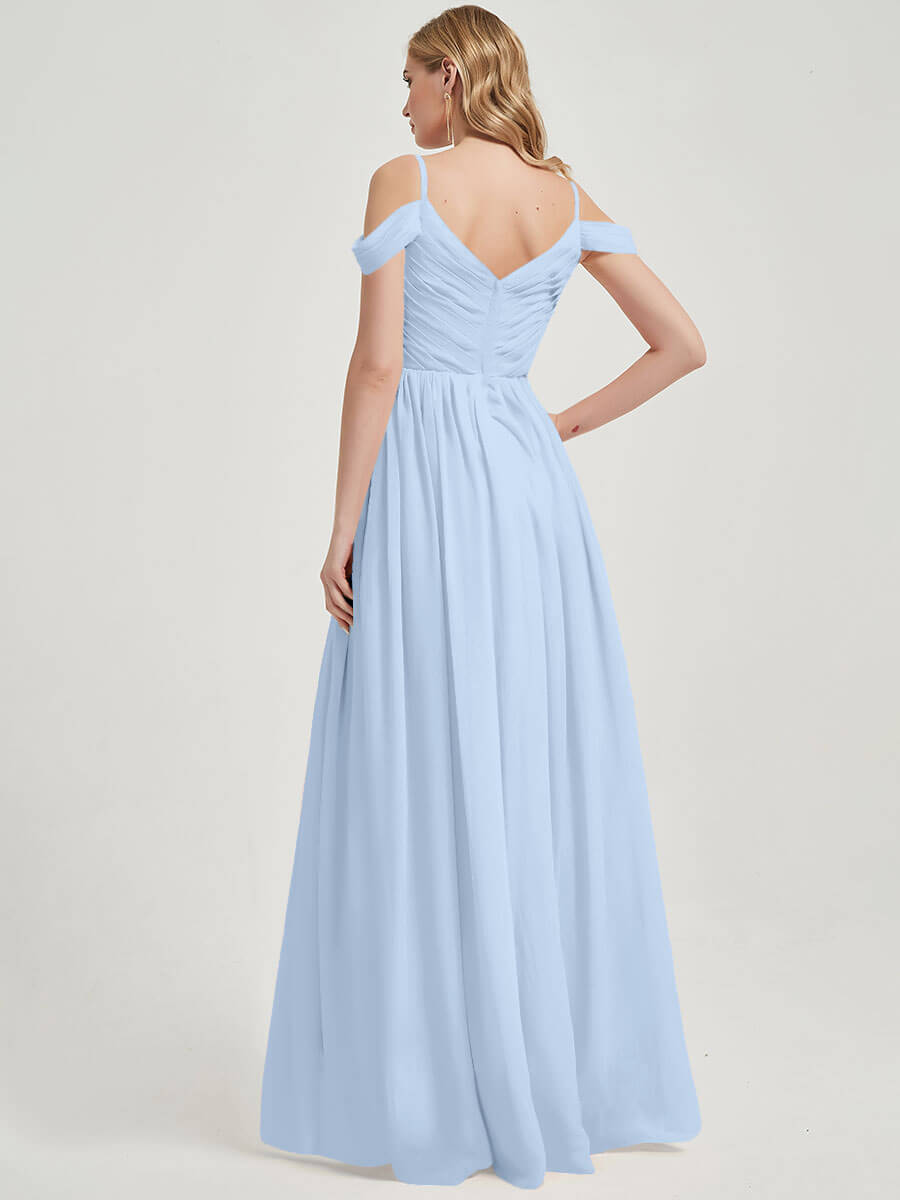 Cornflower Blue Spaghetti Strap Pleated Chiffon Bridesmaid Dress - Elegant Formal Gown for Weddings, Prom & Evening Events