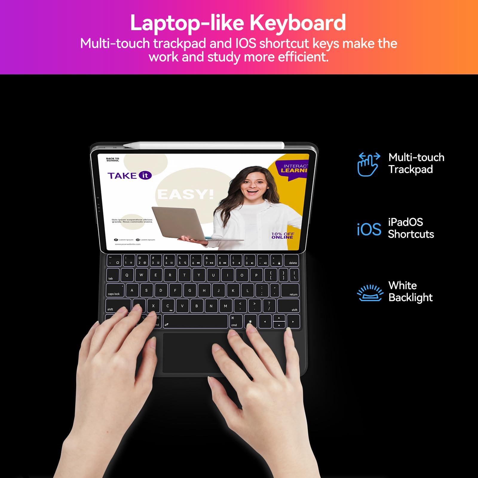 AUSDOM Magnetic Backlit Keyboard Case with Multi-Touch Trackpad for iPad Pro 11 & Air 11 (2024-2025 M2/M3) & iPad Air 4th/5th Gen - Slim Protective Cover for Work, Study & Travel