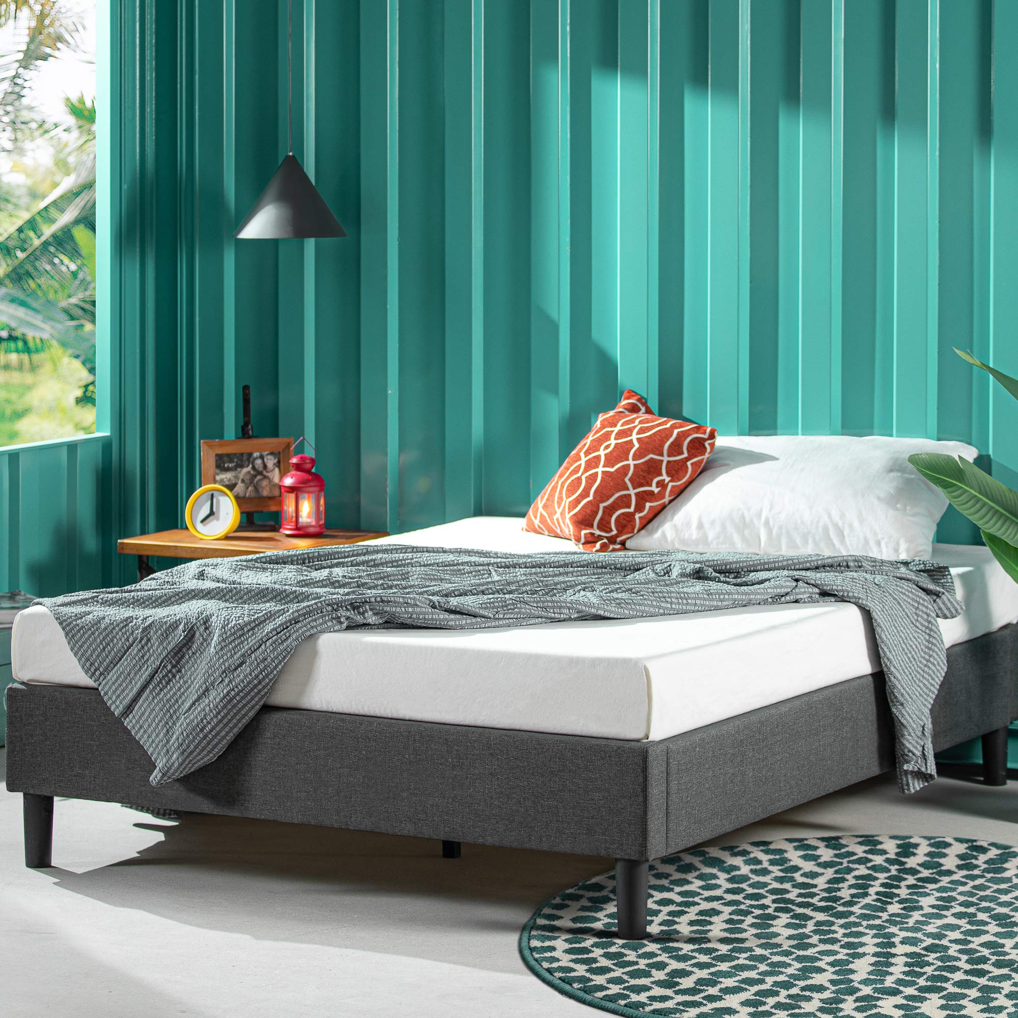 ZINUS Curtis Upholstered Full Size Platform Bed Frame with Wood Slat Support - No Box Spring Needed, Easy Assembly, Grey - Perfect for Modern Bedrooms & Guest Rooms