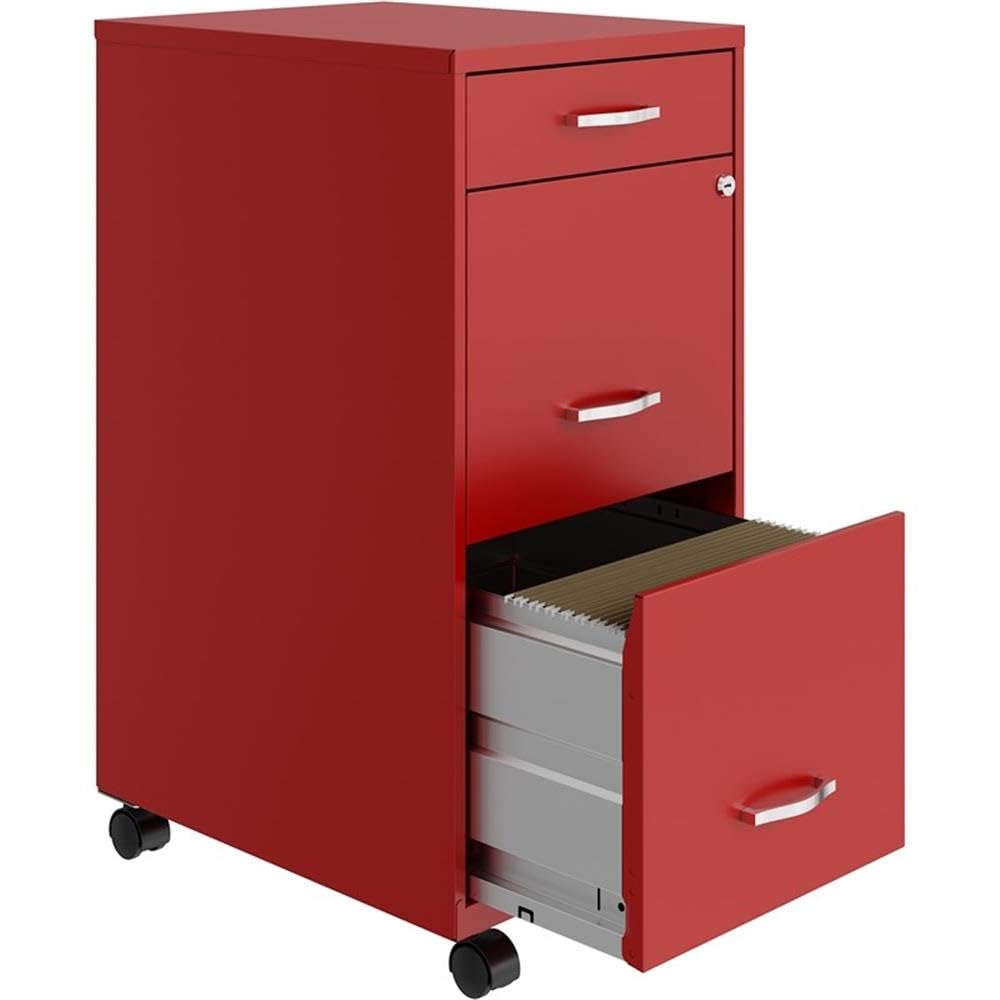 Home Square 3-Drawer Mobile Metal Filing Cabinet Set in Red (Set of 2) - Office Organization & Document Storage Solution for Home or Business