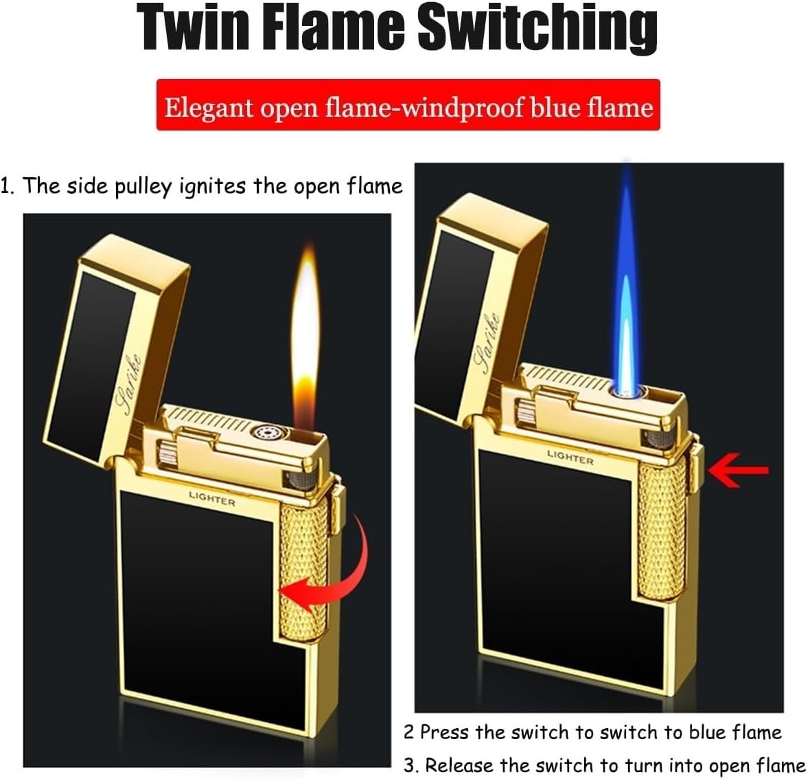 Windproof Dual Flame Butane Lighter - Jet & Soft Flame Adjustable Torch Lighter with Refillable Tank & Metal Body - Perfect for Outdoor Camping, BBQ, Cigars & Gifts for Men (Silver)