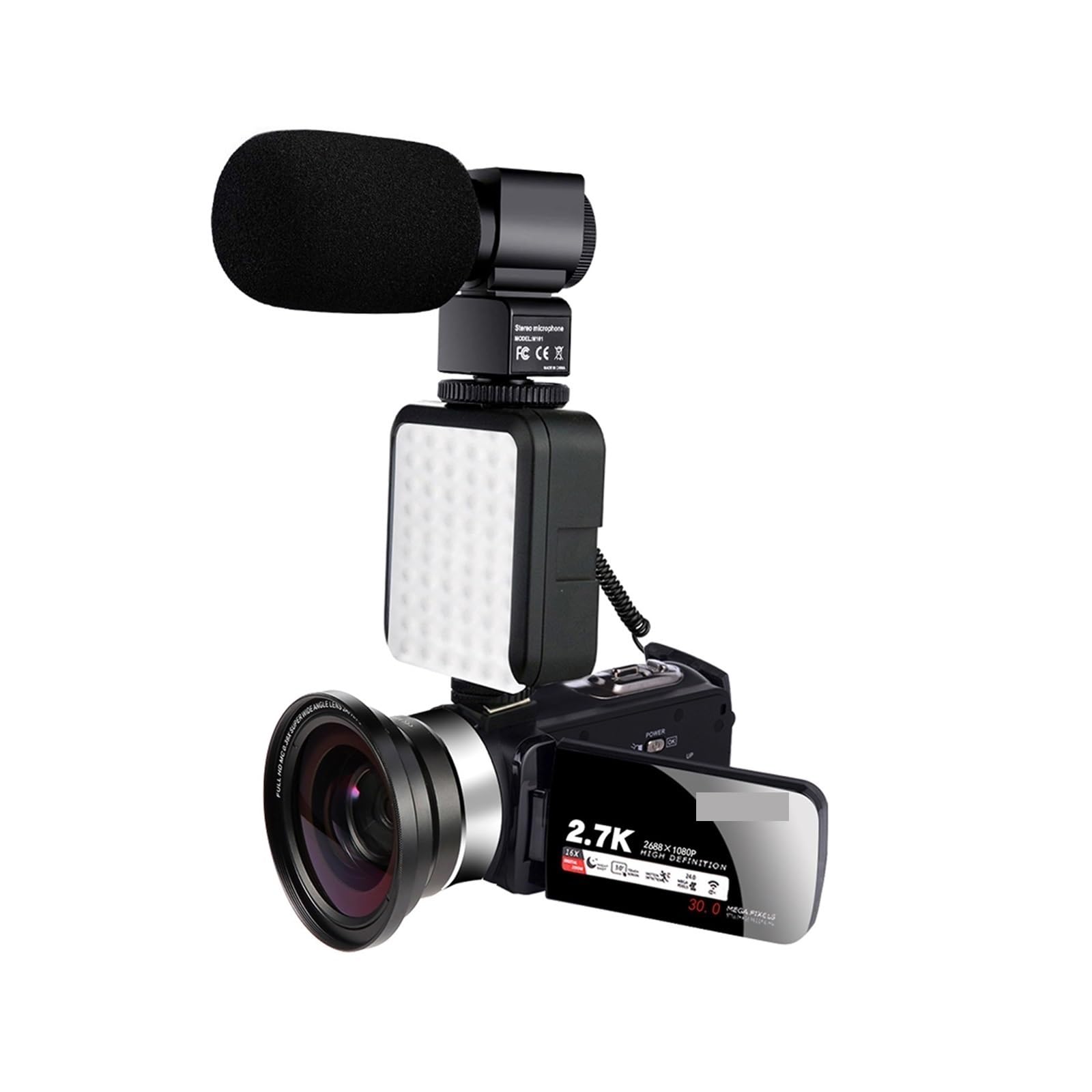 2K Night Vision Video Camera with 16X Zoom & Infrared - 30MP 2.7K Portable Digital Camcorder for Vlogging, Live Streaming (Includes 128G SD Card, Mic, Lens, Light) - Perfect for Travel Vlogs, YouTube Content Creation, and Low-Light Recording