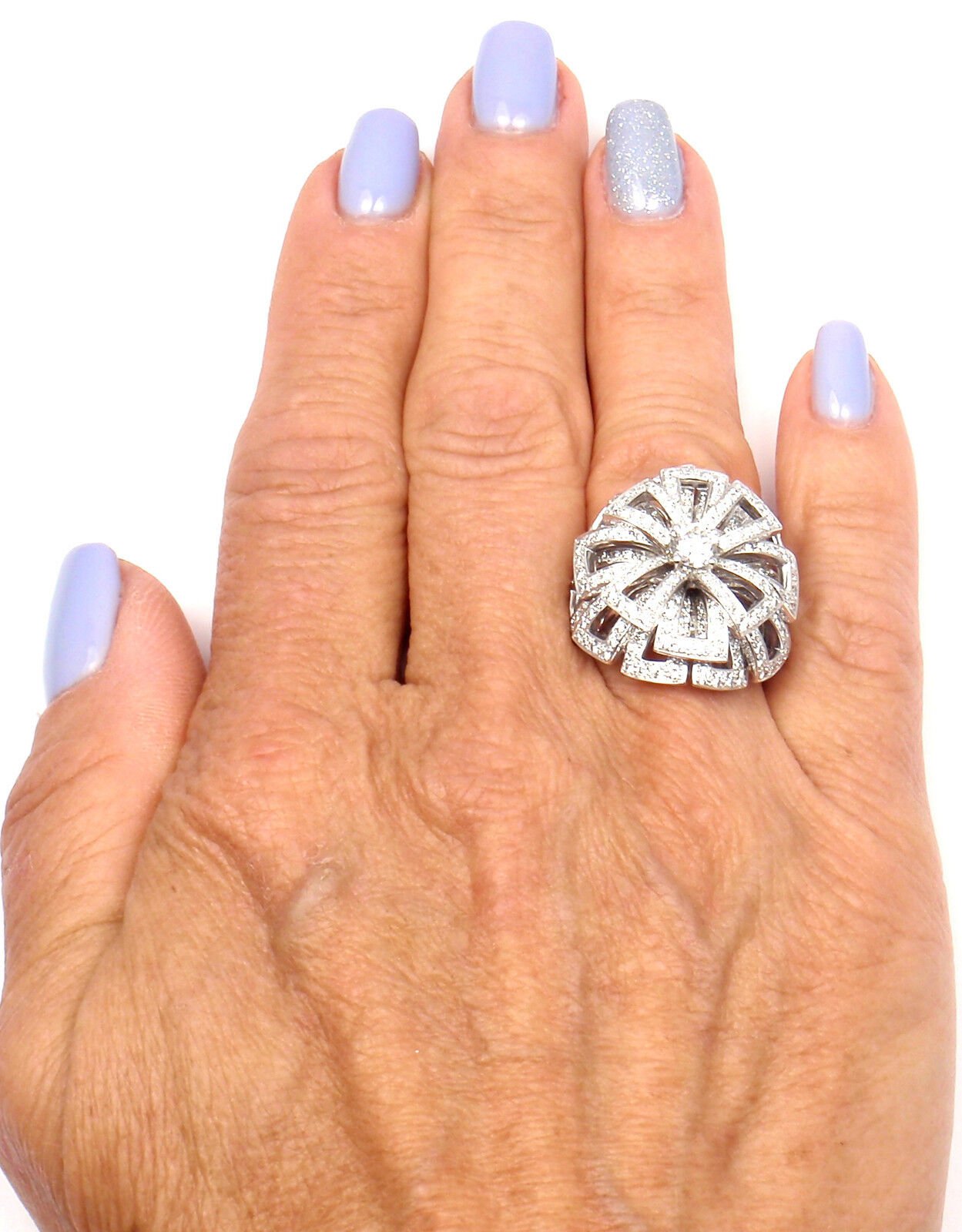 Authentic Chanel Flower 18k White Gold Diamond Ring for Women - Luxury Vintage Jewelry Gift for Anniversary, Valentine's Day & Special Occasions