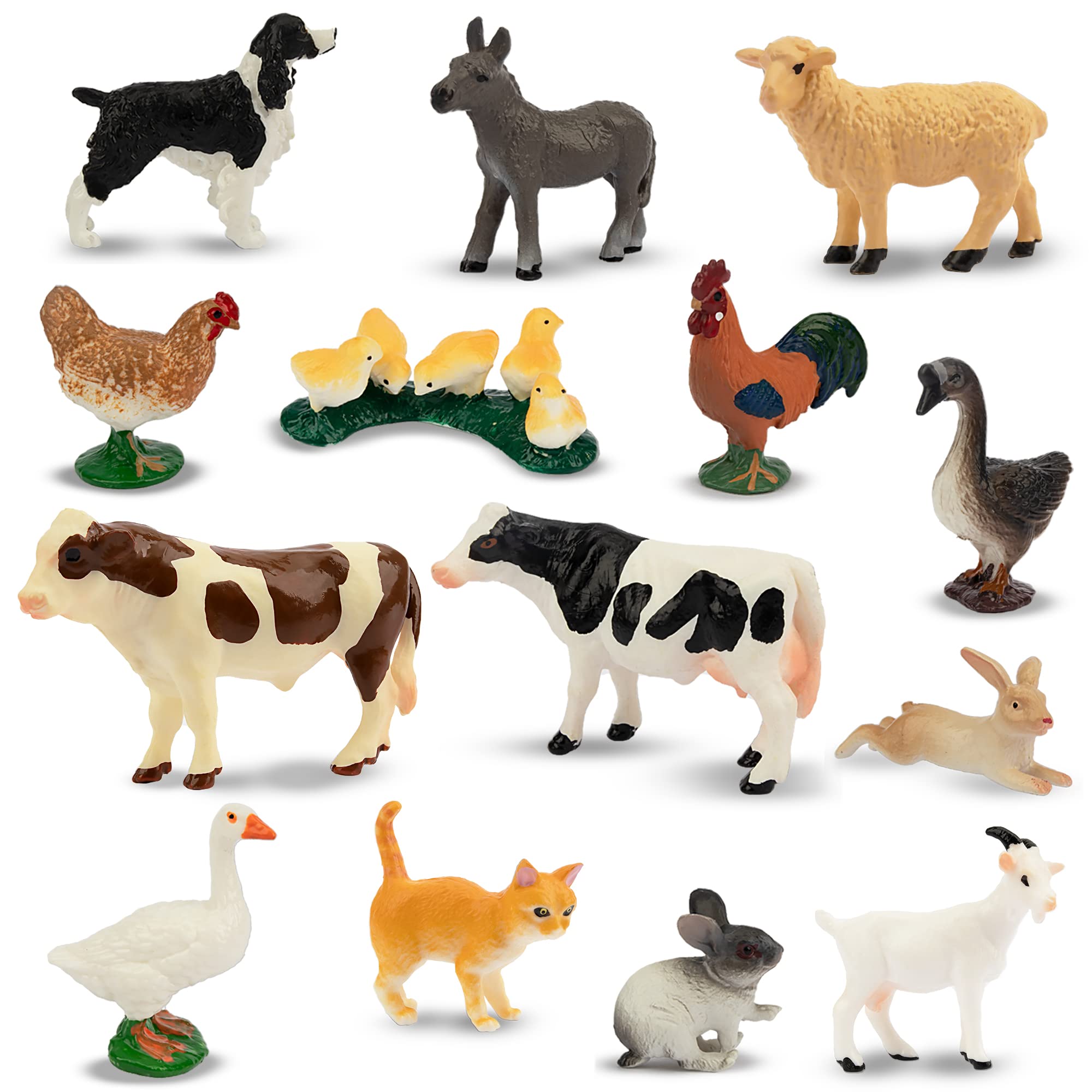 Toymany 14PCS Mini Farm Animal Figures Toy Set (0.6-2.5 Inch) - Realistic Detailed Farm Animal Figurines for Cake Decorating, Easter Egg Hunt, Christmas Stocking Stuffers, Birthday Party Favors, School Projects - Perfect Gift for Kids, Toddlers & Children - Great for Educational Play, Sensory Bins, and Farm-Themed Party Decorations