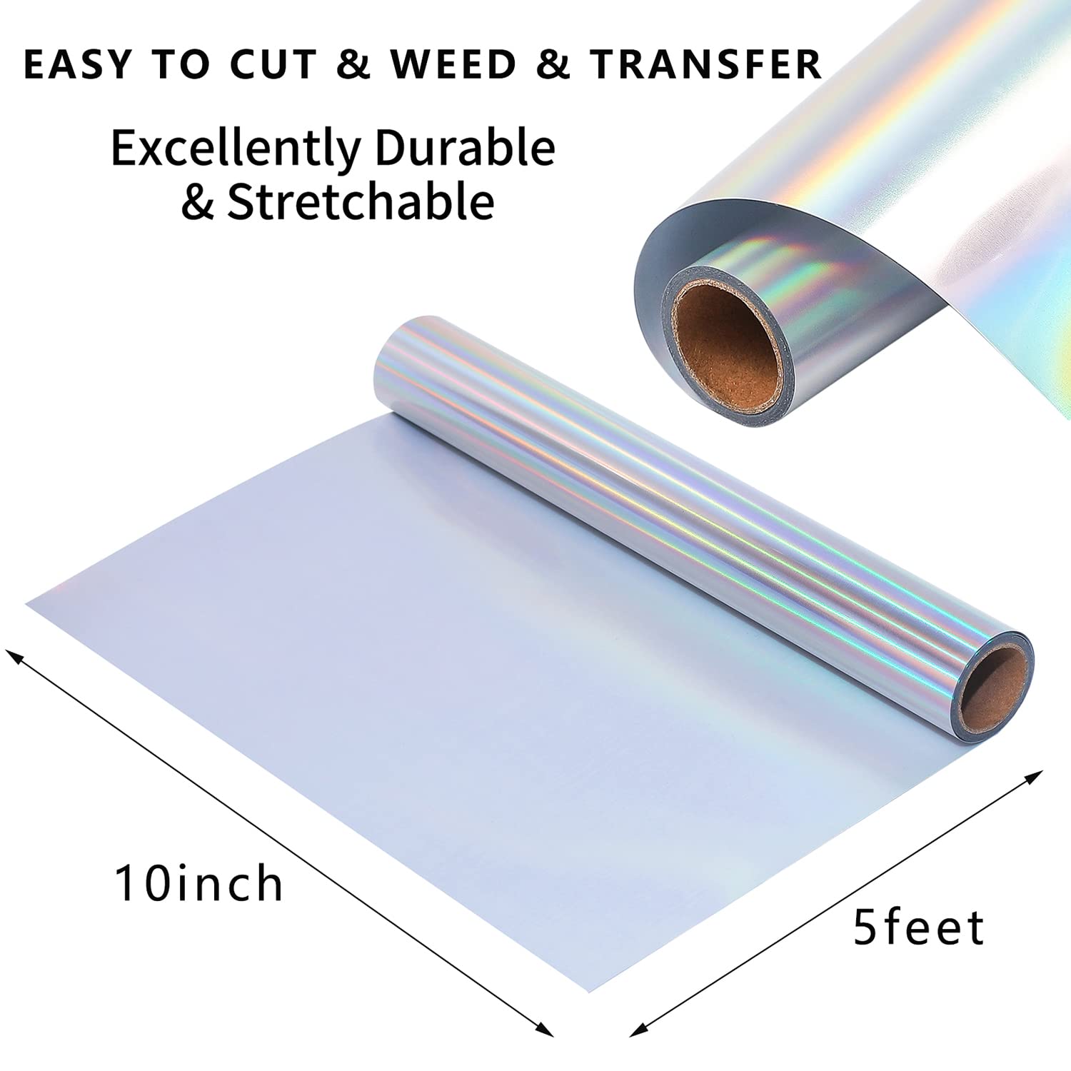 Holographic HTV Heat Transfer Vinyl Roll - 12 Inch x 6 Feet Reflective Vinyl for T-Shirts, DIY Crafts & Apparel Design - Compatible with Silhouette Cameo & Cricut Machines - Perfect for Custom T-Shirts, Hoodies, Bags & Sportswear Decoration