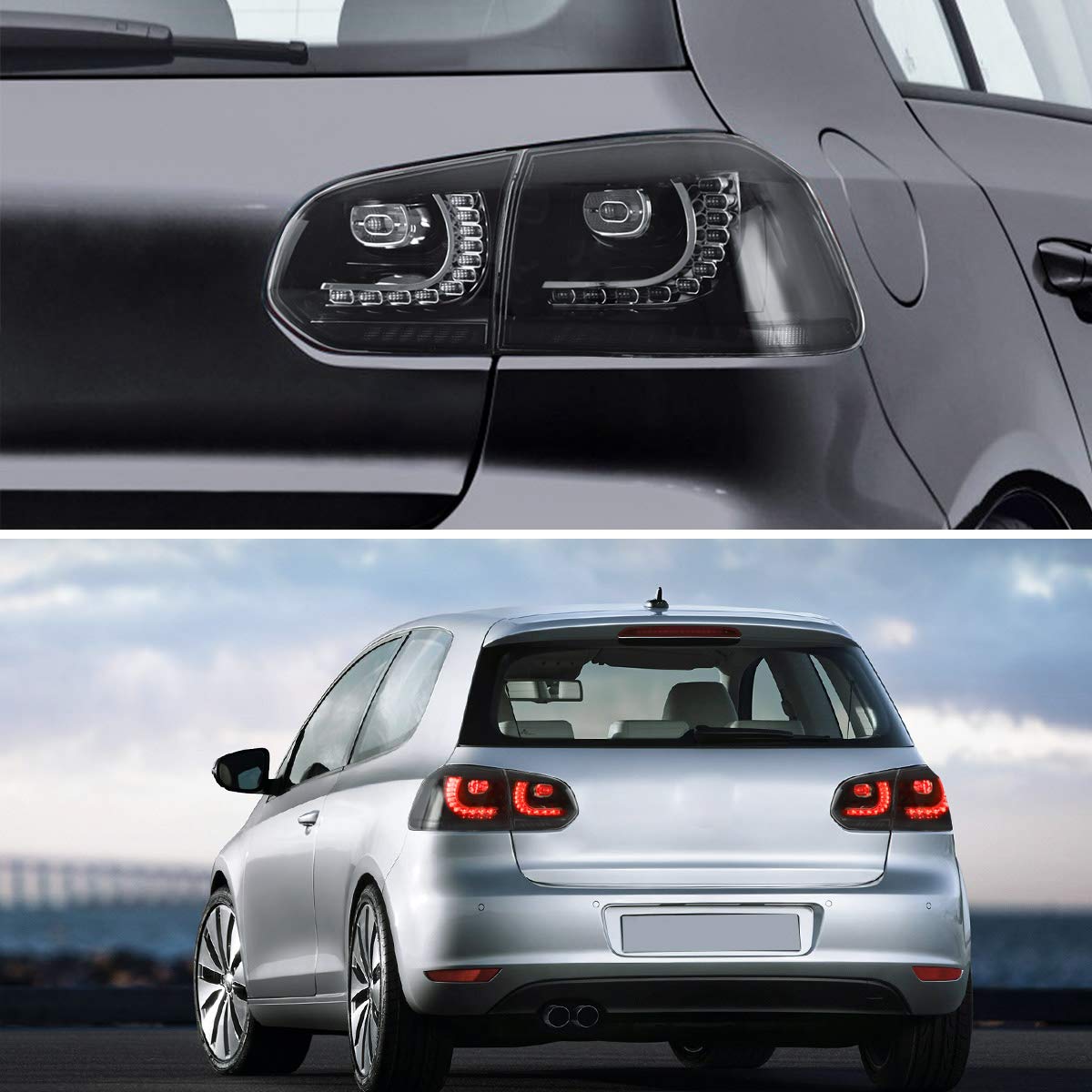 VLAND Full LED Tail Lights for VW Golf 6 MK6 (2010-2014) - Sequential Turn Signals, Brake Lights, DRL, Reverse & Fog Lights with Smoked Lens - Premium Rear Lamp Assembly for Enhanced Style & Safety - Perfect for Night Driving & Car Customization