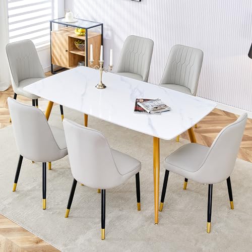 White&gold Table + Light Grey Chais