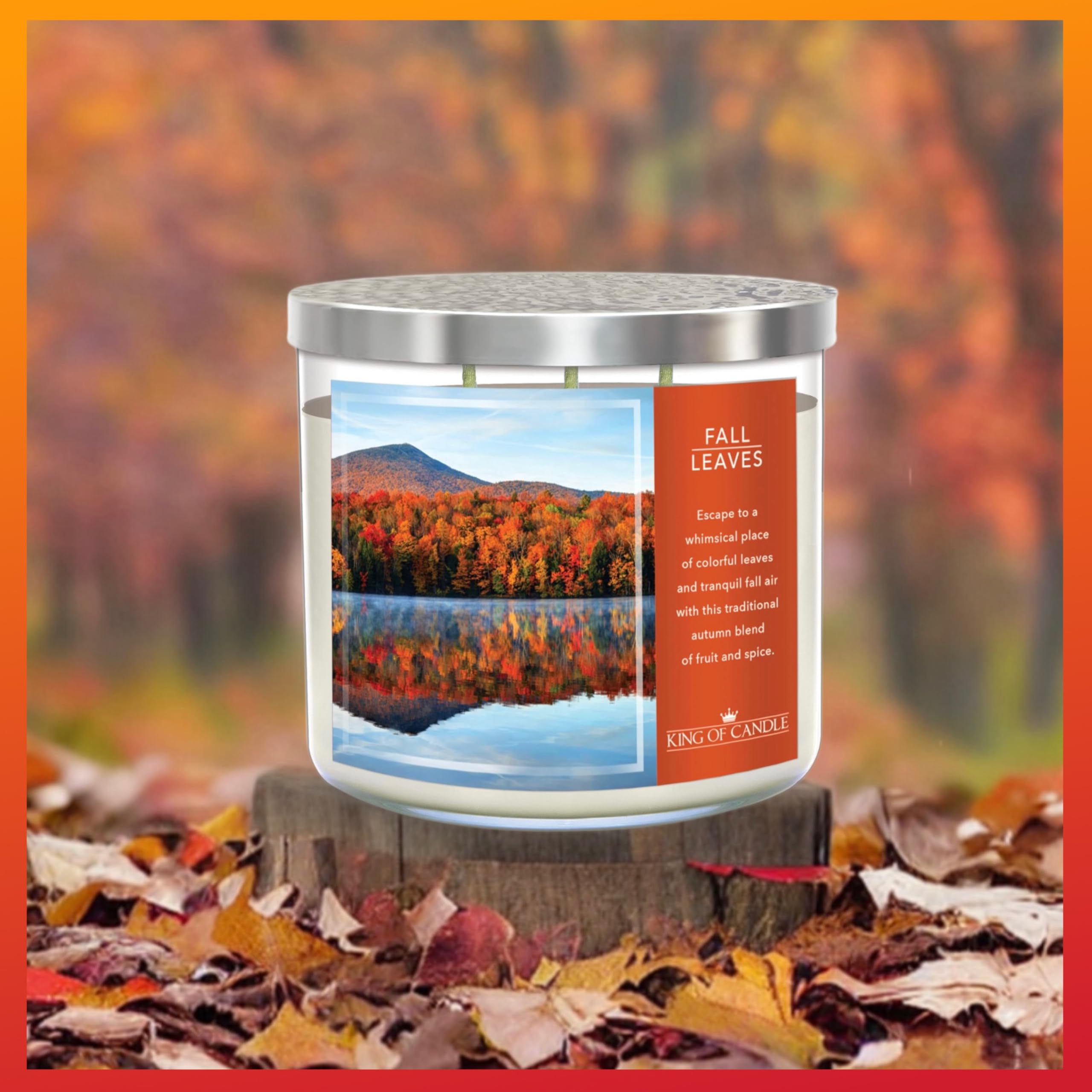 Fall Leaves Scented Candle - Apple Pear Spice Aroma | Large 3-Wick Soy Wax Candle (14oz) | Non-Toxic, Strong Fragrance, Clean Burning | USA Made Thanksgiving Decor & Home Fragrance | Perfect for Autumn Decor, Cozy Evenings & Holiday Gatherings