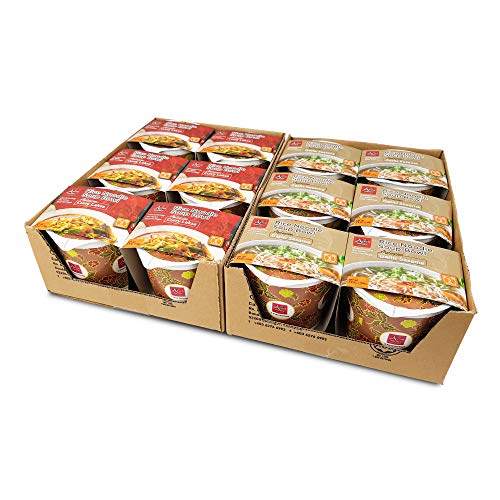Asianmeals Aromatic Rice Noodle Soup Bowl - 6 Pack Garlic Sesame & 6 Pack Curry Laksa Flavors | Gluten Free Instant Noodles with Natural Ingredients | Perfect for Quick Meals, Office Lunch & Asian Food Lovers