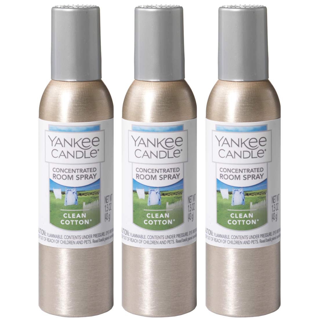 Yankee Candle Clean Cotton Air Freshener Spray - 3 Pack (1.5 Oz Each) | Long-Lasting Home & Bathroom Odor Eliminator | Perfect for Living Rooms, Bedrooms & Offices