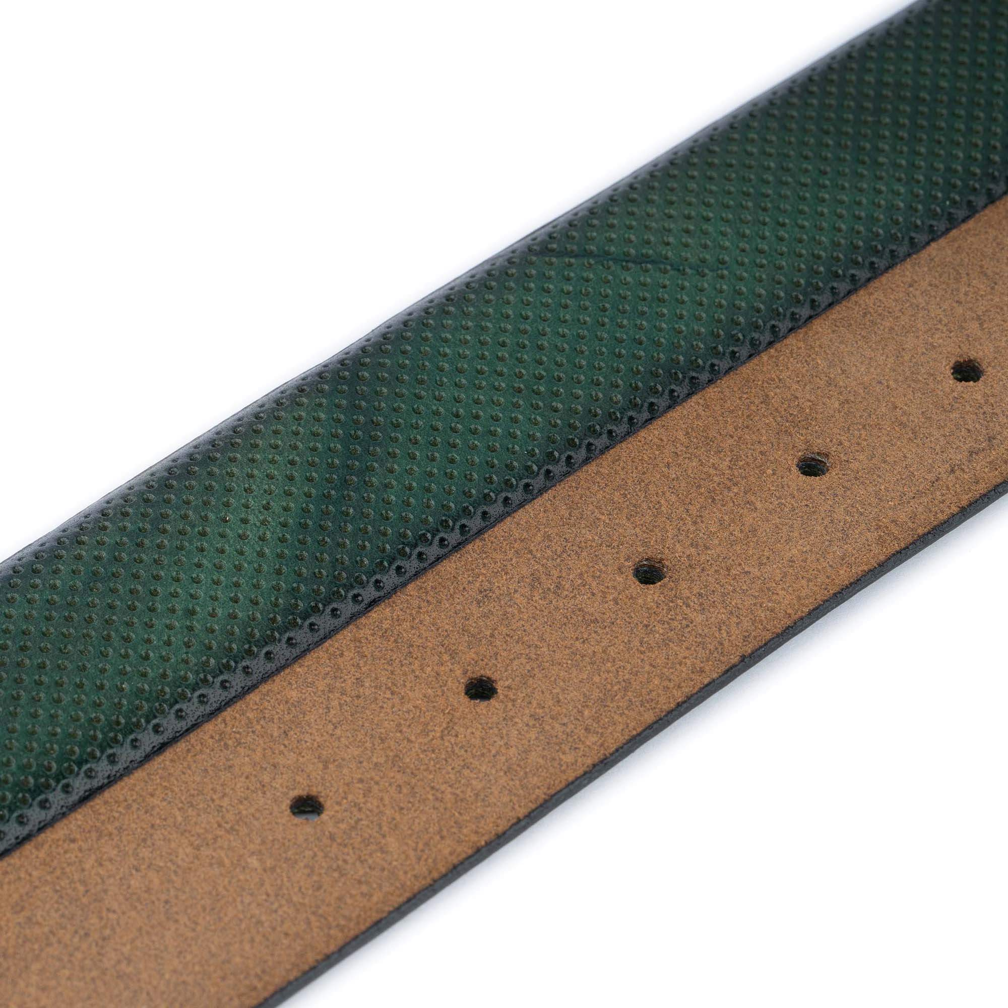 Premium Men's Green Leather Belt with Dotted Texture - Compatible with Cartier Buckles - Genuine Calfskin Dress Belt for Business, Casual & Formal Wear