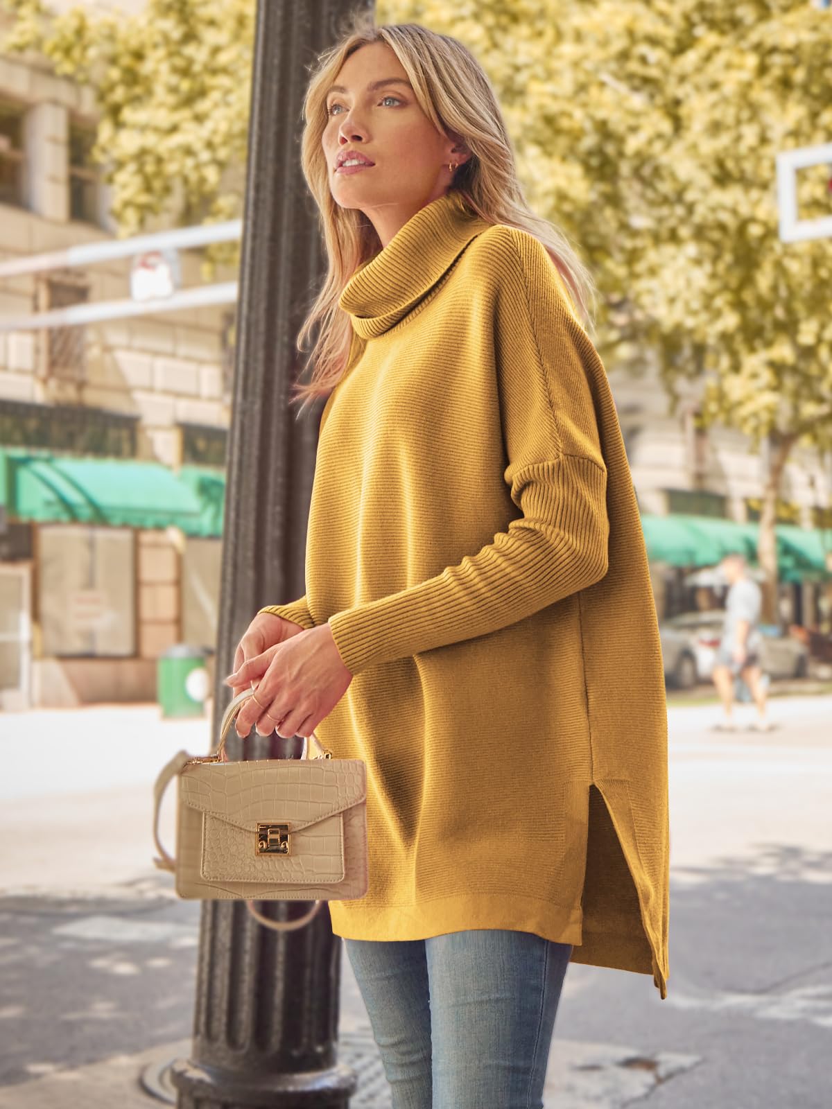 LILLUSORY Women's Oversized Turtleneck Sweater - Long Batwing Sleeve Split Hem Knit Pullover Top | Cozy Winter Fashion for Casual Outfits, Office Wear & Holiday Gatherings