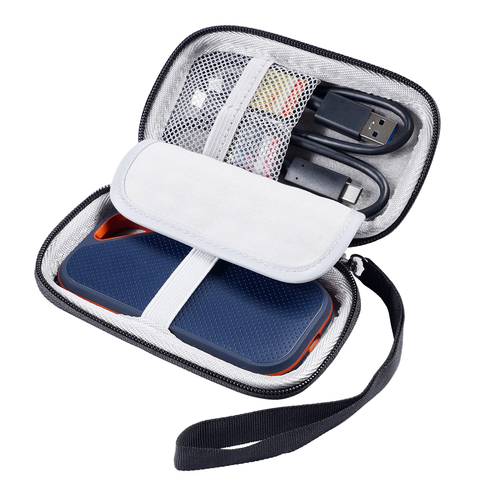 FENOHREFE EVA Hard Carrying Case for SSD & Hard Drives - Portable Protective Storage with Strap - Shockproof Shell for E81, External HDD, USB Drives - Perfect for Travel, Office & Data Backup