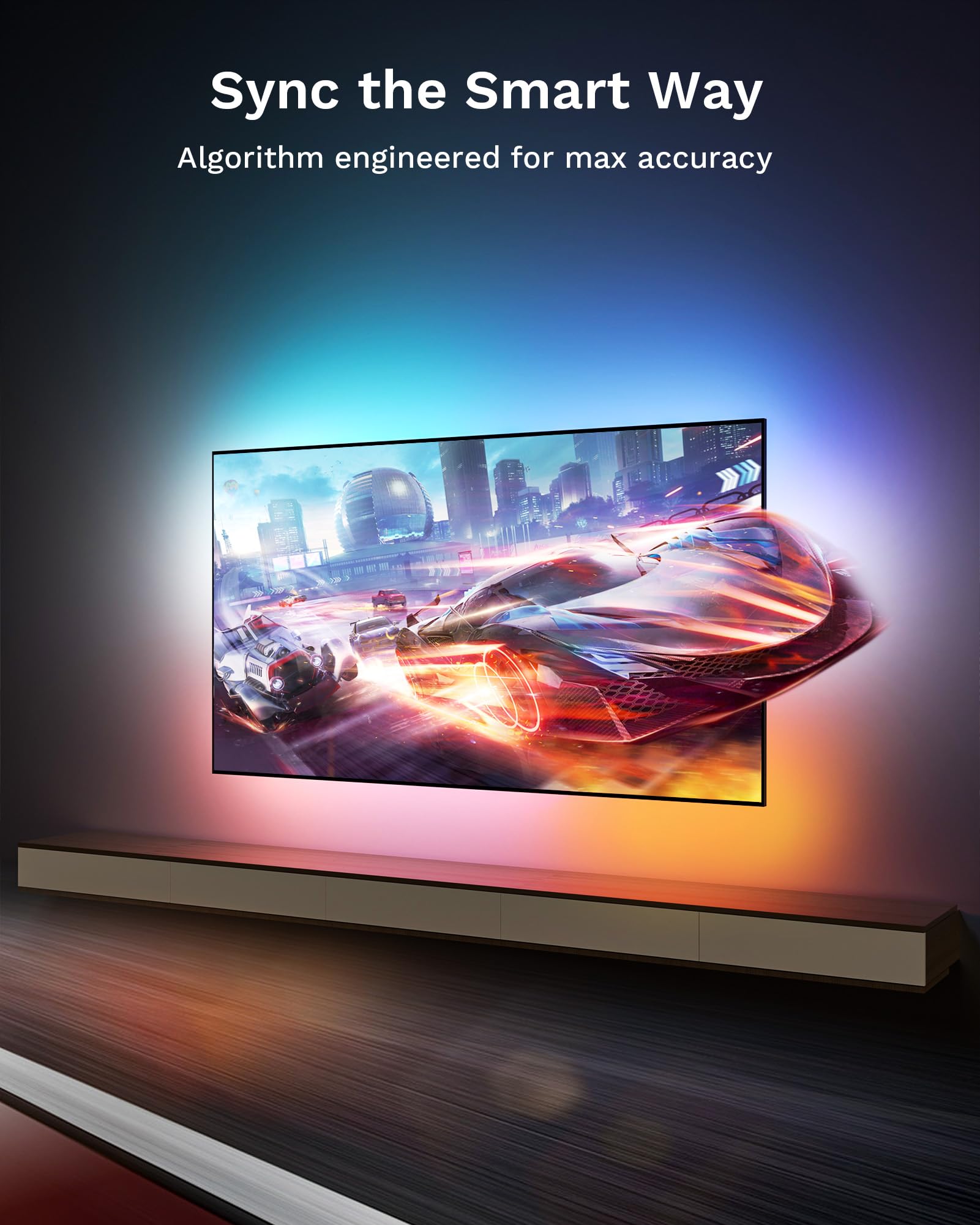 Lytmi TV LED Backlight with HDMI 2.0 Sync Stick - Immersive RGBIC Backlight for 56-75 Inch TVs - Plug & Play, Cuttable Light Strips - Sync with Games, Music & Movies - Perfect for Home Theater, Gaming Setup & Movie Nights