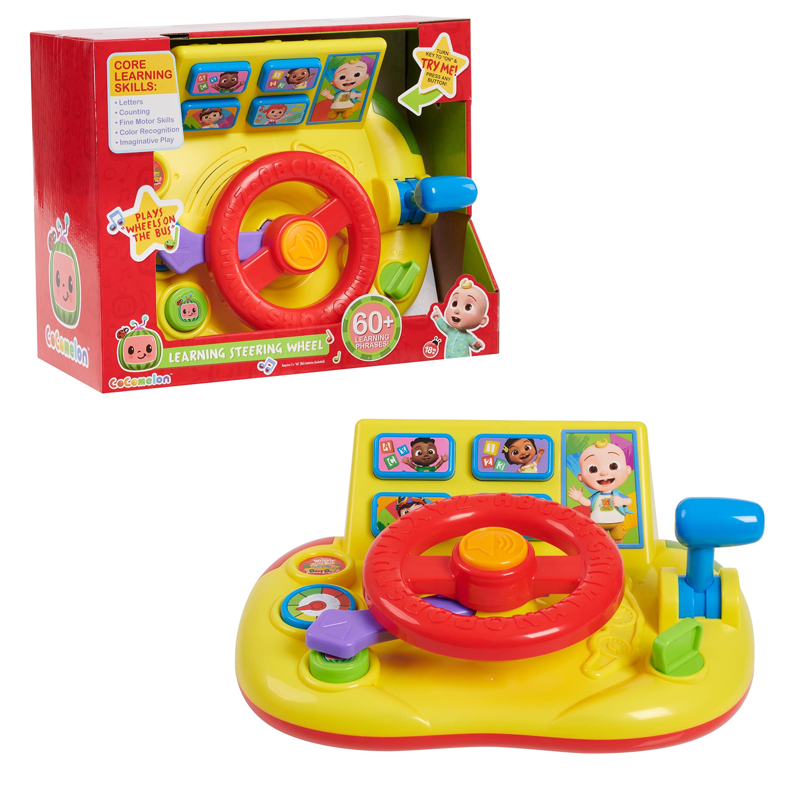 CoComelon Interactive Learning Steering Wheel Toy with Lights & Sounds - Educational Car Toy for Kids Ages 3+ | Batteries Included | Pretend Play, Road Trip Fun & Early Learning Development