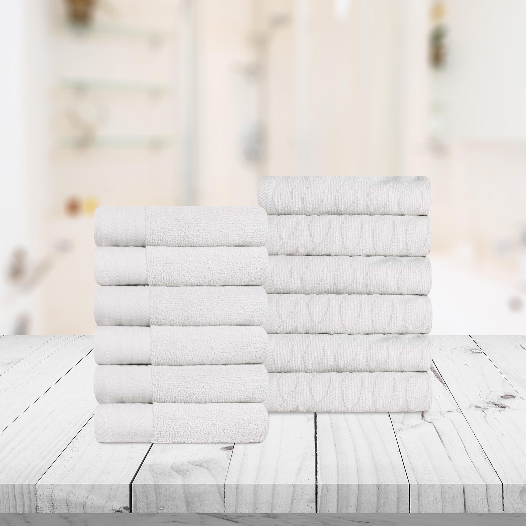 Premium 12-Piece Turkish Cotton Face Towel Set - Jacquard Herringbone & Solid Design | Soft Bath Towels for Spa, Gym, Travel & Luxury Home Use