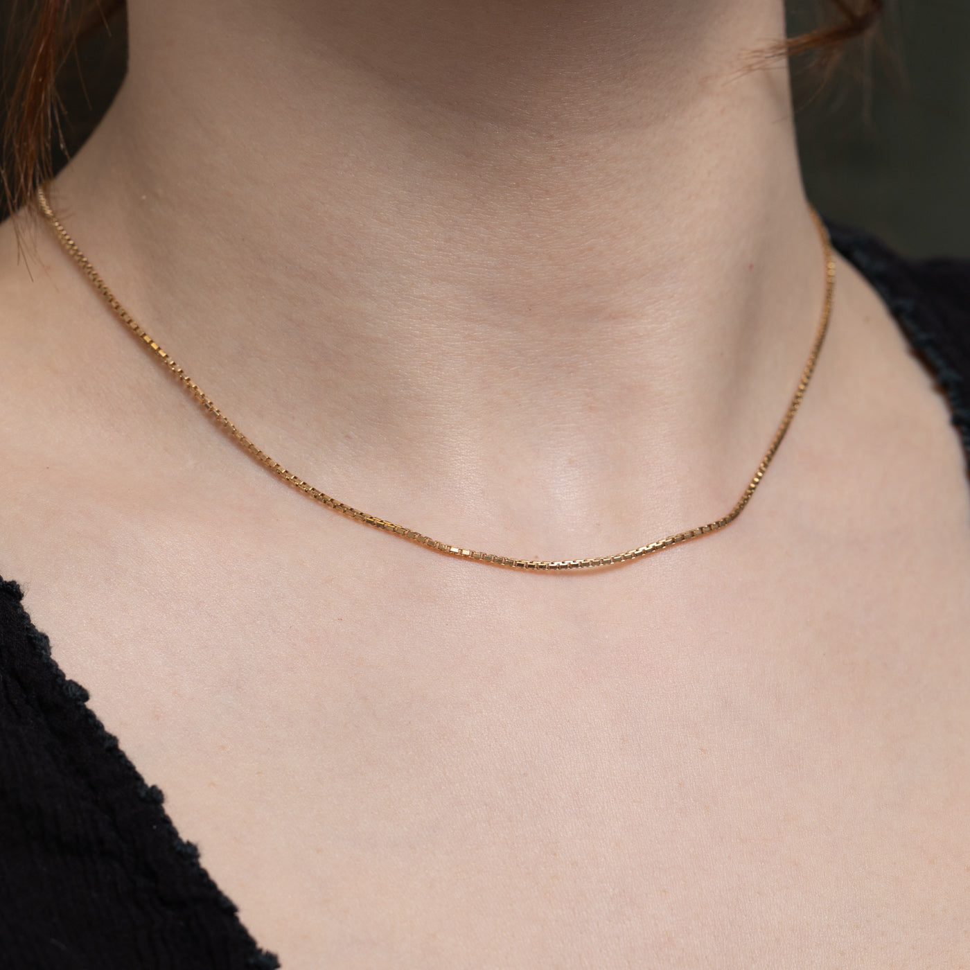 10K Yellow Gold Box Link Chain Necklace for Women - 16 Inch Dainty Layering Chain - Perfect for Everyday Wear, Gifts & Special Occasions