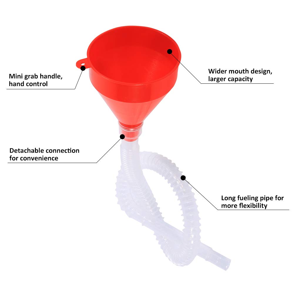 Keenso 8cm Wide Mouth Funnel - Universal Plastic Filling Funnel with Long Flexible Spout for Automotive Fluids (Gasoline, Coolant, Transmission & Engine Oil) - 2 Pack - Perfect for Car Maintenance, DIY Projects & Home Use