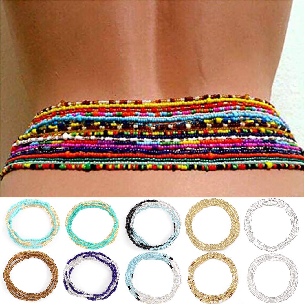 ELABEST Fashion Beads Waist Chain - African Belly Bead Body Jewelry Set of 10Pcs for Women - Perfect for Beach, Summer, Festival & Boho Style Outfits
