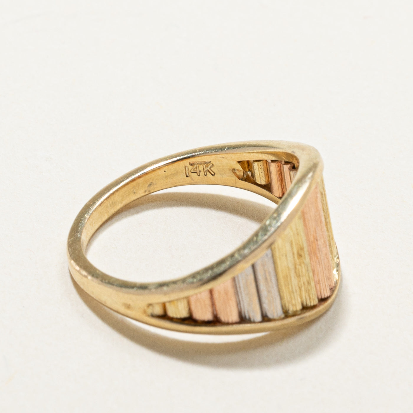 14K Tri-Tone Gold Fluted Tapered Ring - Size 3.5 | Elegant Stackable Band for Women | Perfect for Weddings, Anniversaries & Everyday Wear