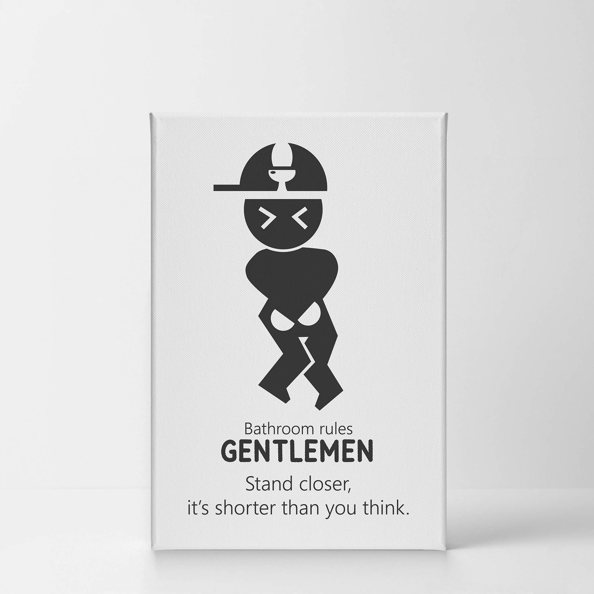 Funny Bathroom Rules Canvas Print - 'Gentlemen Stand Closer It's Shorter Than You Think' - Ready to Hang Bathroom Wall Decor (36x24 Inches) - Perfect for Home, Office, or Man Cave Humor - Made in USA