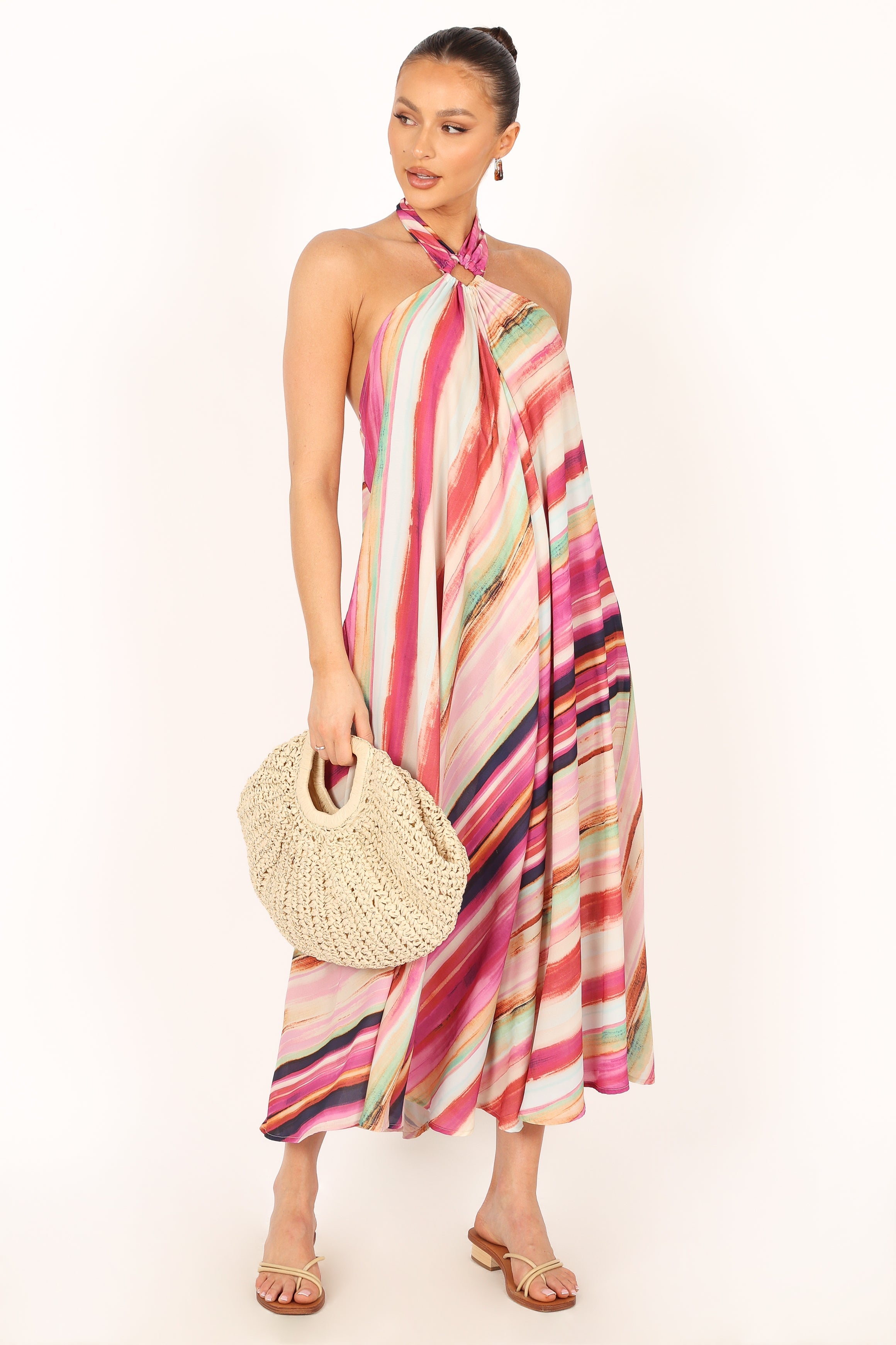 Antonijia Women's Halterneck Maxi Dress - Floral Stripe Design, Long Sleeve Summer Beach Dress for Vacation, Party, and Casual Wear