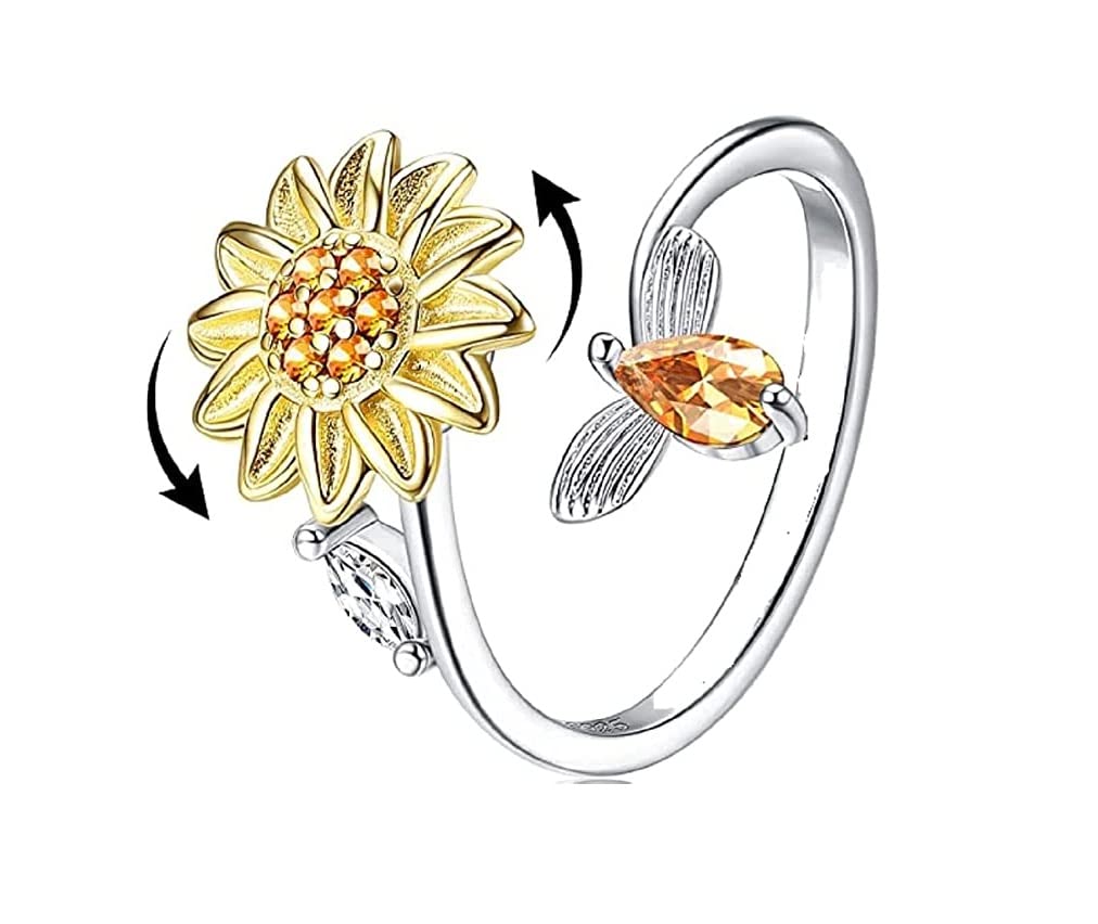 Colorful Bling Fidget Anxiety Rings for Women | Adjustable Spinner Rings with Sunflower & Moon Star Designs | Stress Relief Jewelry for Anxiety & Focus | Perfect for Office, School & Daily Wear