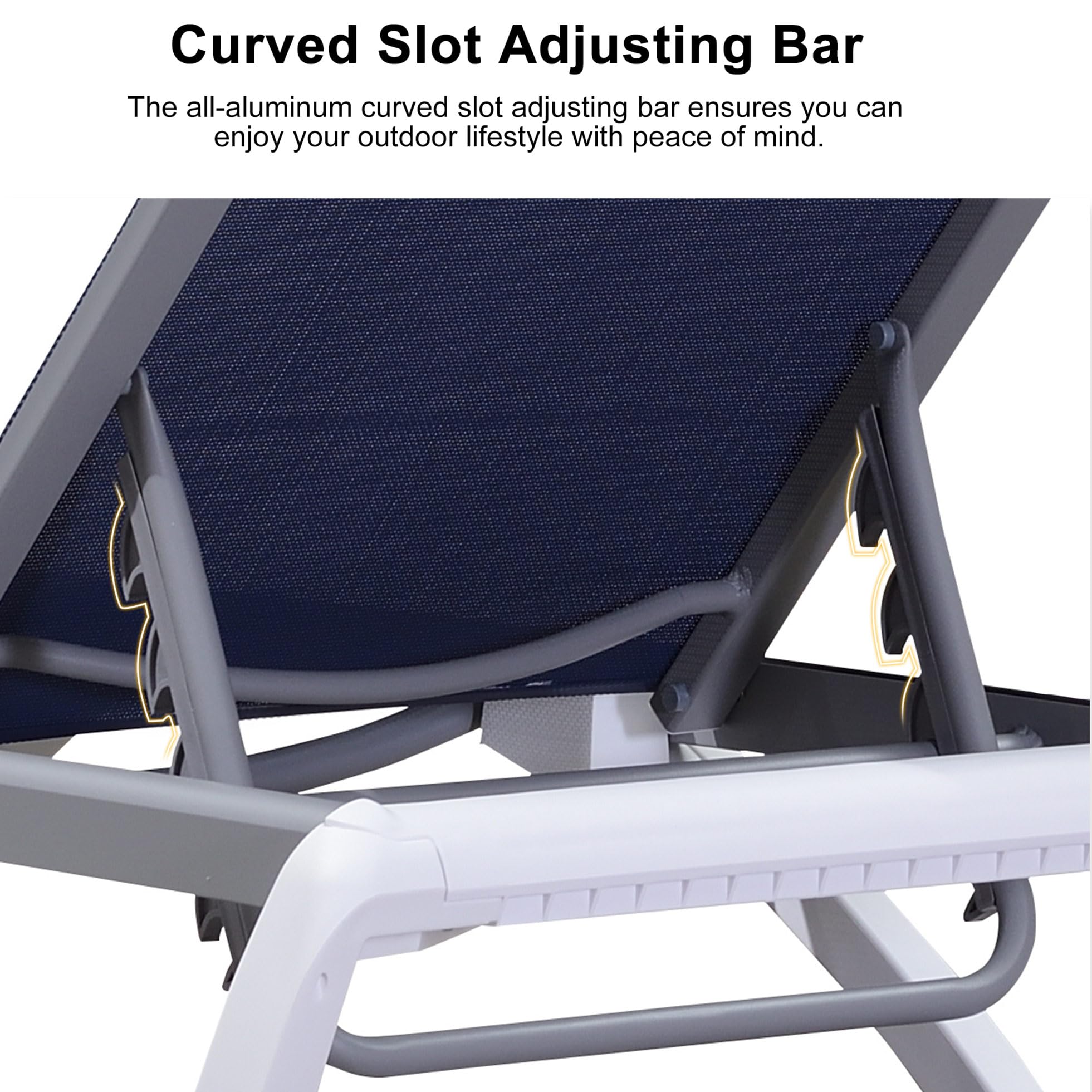PURPLE LEAF 3-Piece Patio Chaise Lounge Chair Set - Aluminum & Plastic Stackable Sun Loungers with Armrests & Side Table - Navy Blue Outdoor Tanning Chairs for Pool, Beach, Deck & Backyard Relaxation