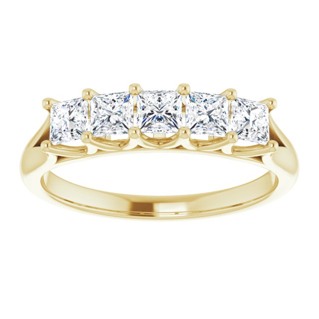 0.90 Carat Princess Cut Diamond Wedding Band - 5 Stone Anniversary Ring for Women - Elegant Bridal Jewelry for Engagement, Proposal & Special Occasions