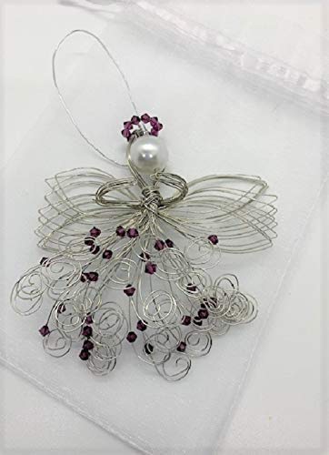 Silver Guardian Angel Ornament with Amethyst - February Birthstone Gift for Home Decor