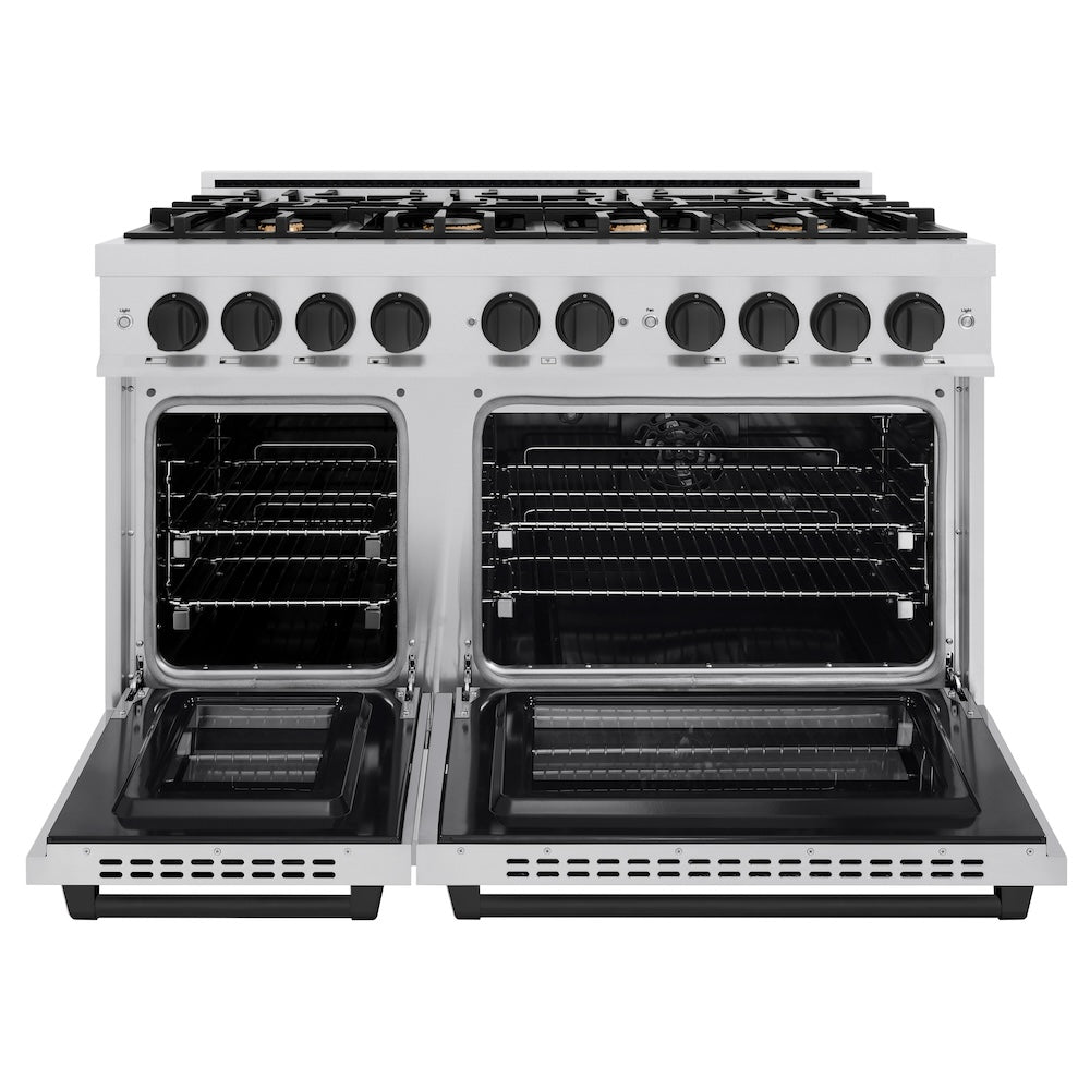 ZLINE Autograph Edition 48-inch 6.7 cu. ft. Select Double Oven Dual Fuel Range with 8-Burner Gas Cooktop - Stainless Steel & Matte Black Accents (HDRZ 48 MB) | Professional Kitchen Appliance for Home Chefs & Cooking Enthusiasts