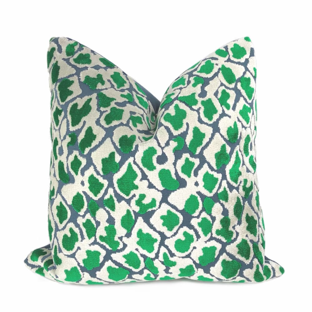 Coco Blue Green Leopard Print Velvet Pillow Cover - Soft Decorative Throw Pillow Case for Sofa, Bed, Couch - Home Decor & Living Room Accent