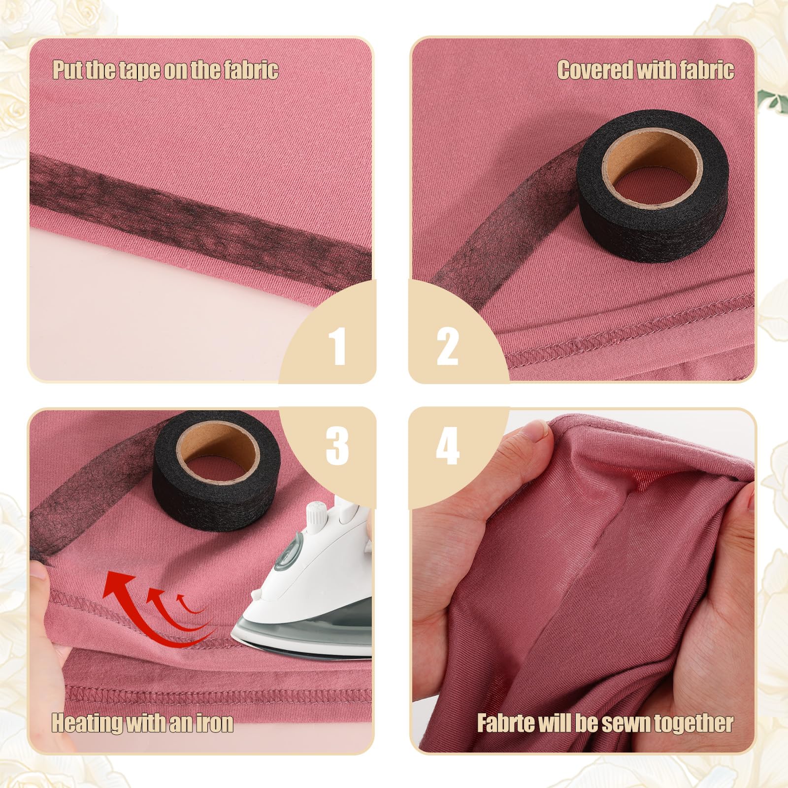 140 Yards Iron on Hemming Tape - 2 Rolls 0.59 inch No Sew Adhesive Tape for Clothes, Pants & Curtains | Stitch Witchery Fusible Web Tape (Black+White) | Quick Fabric Repair & DIY Hemming Solution for Home Tailoring & Craft Projects