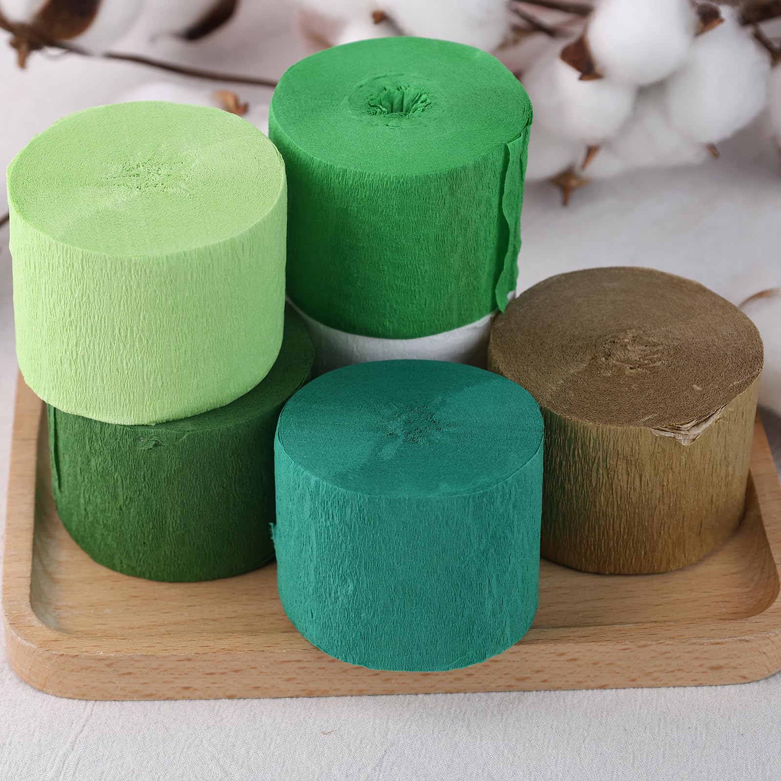 Shindel 6 Rolls Green Crepe Paper Streamers - Thick Decorative Crinkled Paper for Baby Showers, Weddings & St. Patrick's Day Decorations (1.8