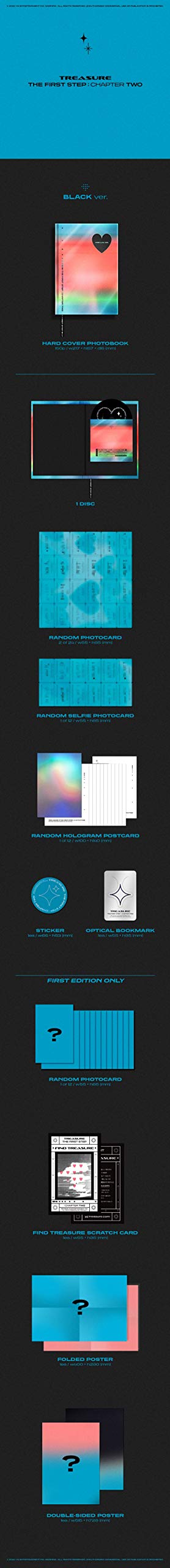 Treasure The First Step: Chapter Two 2nd Single Album (2 Version SET) - 150p PhotoBook, Cards, Selfie, Post, Stickers, Bookmark & Message PhotoCard - K-Pop Collectors Edition for Fans and Gift Giving