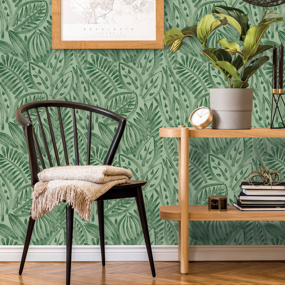 Self-Adhesive Canvas Palm Leaf Wallpaper - Peel and Stick Tropical Botanical Wall Decor for Bedroom, Living Room, or Bathroom