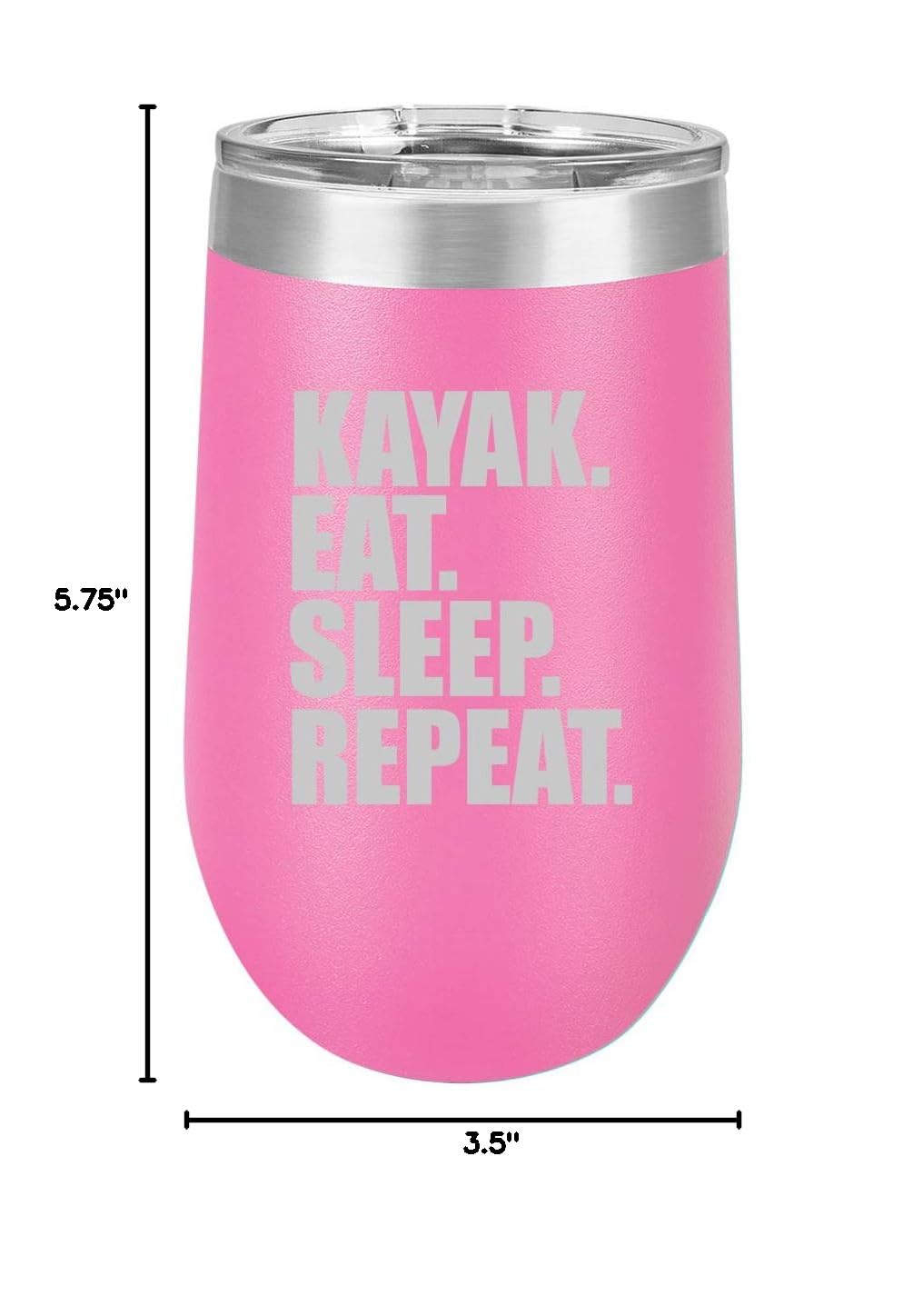 16 oz Double Wall Vacuum Insulated Stainless Steel Wine Tumbler with Lid - Stemless Coffee Travel Mug for Hot & Cold Drinks - Kayak Eat Sleep Repeat Design (Hot Pink) - Perfect for Camping, Hiking, Office & Daily Commute