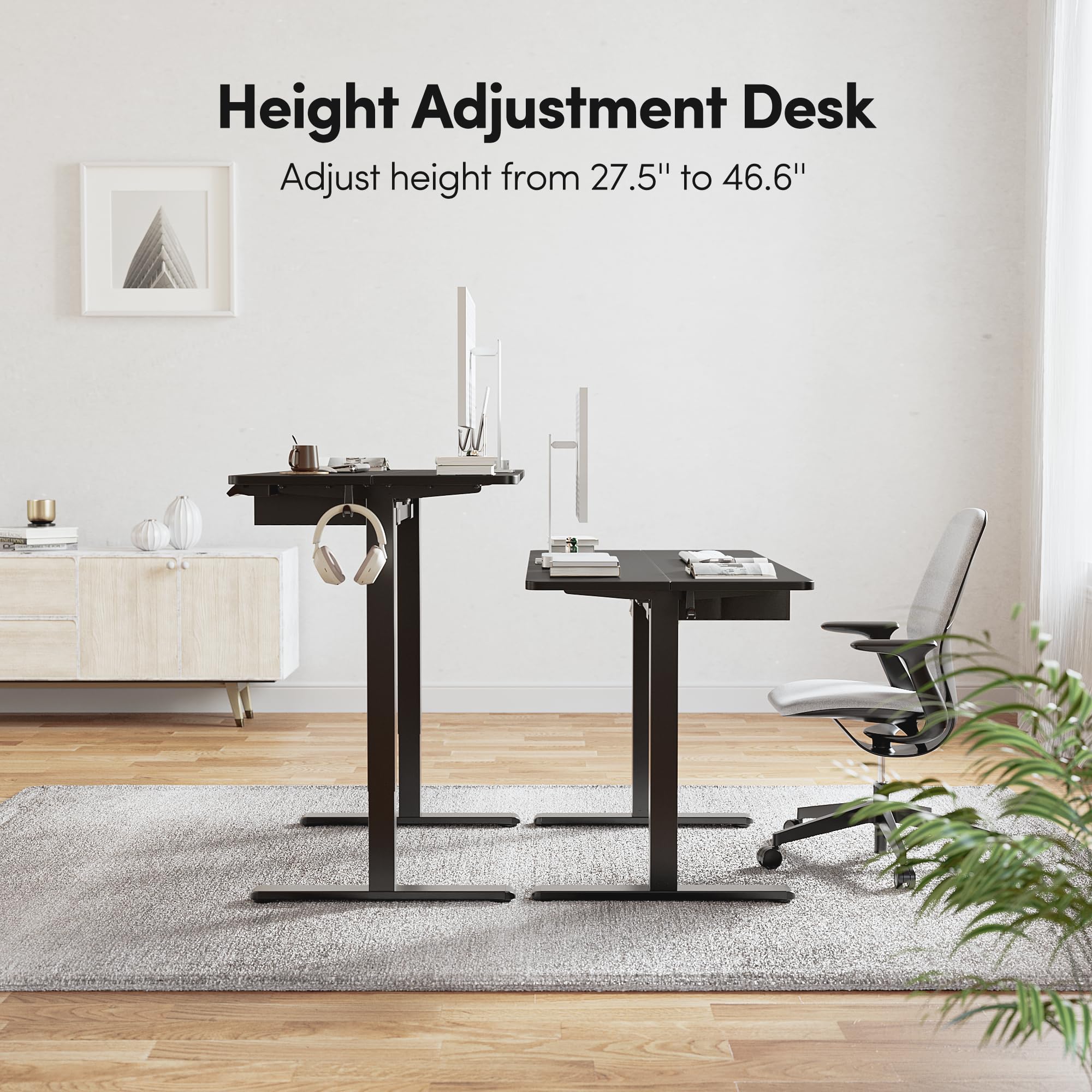 BANTI 40x24 Inches Electric Standing Desk with Drawer - Adjustable Height Sit Stand Desk for Home Office, Ergonomic Computer Desk (Black) | Perfect for Remote Work, Gaming & Small Spaces