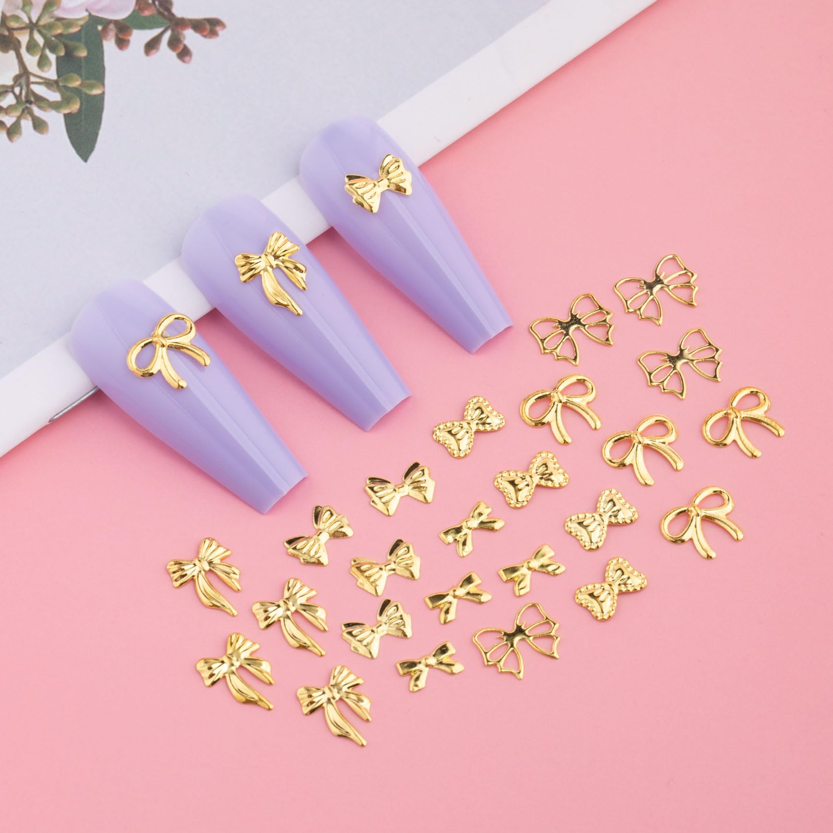 120+ Gold & Silver Bow Nail Charms - 6 Styles 3D Rhinestone Nail Art Decorations with Glitter Acrylic Pearls for Valentines, Wedding, Prom Nails - Perfect for DIY Jewelry, Scrapbooking, Envelope & Card Making Crafts