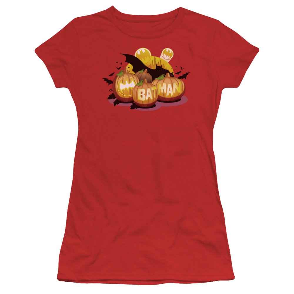 Trevco Batman Bat O Lanterns Juniors' Sheer Fitted T-Shirt | Official DC Comics Graphic Tee for Girls | Perfect for Halloween Costumes & Comic Con Cosplay