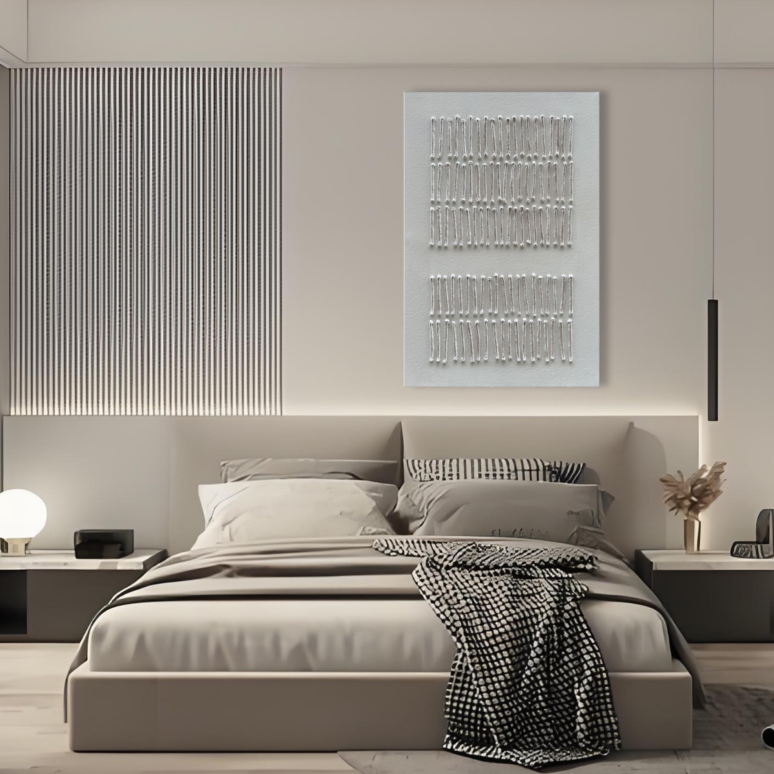 Hand-Painted White Minimalist Abstract Oil Painting on Canvas - 45x30 Inch Modern Textured Wall Art for Living Room, Bedroom & Office Decor