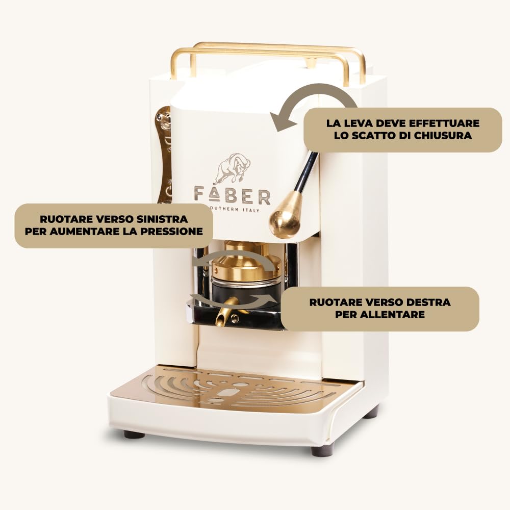 FABER PRO MINI DELUXE Coffee Machine | 44mm Single Serve Capsule Espresso Maker | Adjustable Brass Pressure Head | Pure White | Perfect for Home, Office & Small Cafes