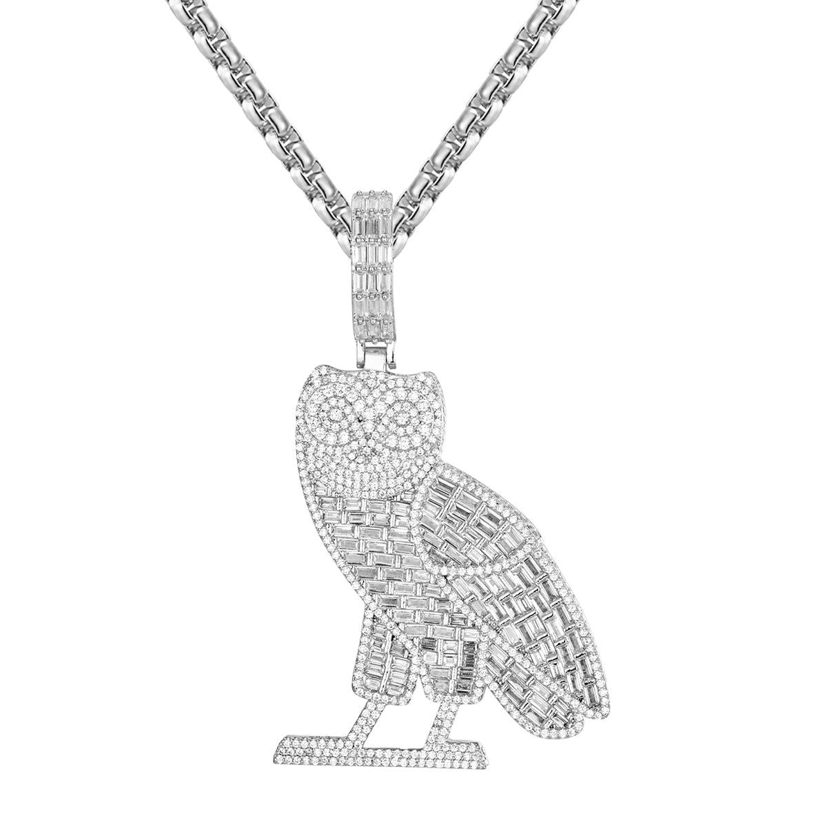 Men's Baguette Owl Micro Pave Iced Out Custom Hip Hop Pendant Necklace - Luxury Hip Hop Jewelry for Men, Perfect for Parties, Gifts & Streetwear Fashion