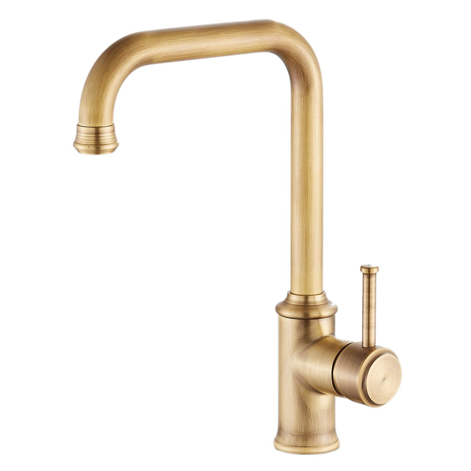 Antique Brass Single Handle Kitchen Sink Faucet with 360° Swivel Spout, 1 Hole Mount Hot & Cold Mixer Tap for Commercial & Home Kitchen Use