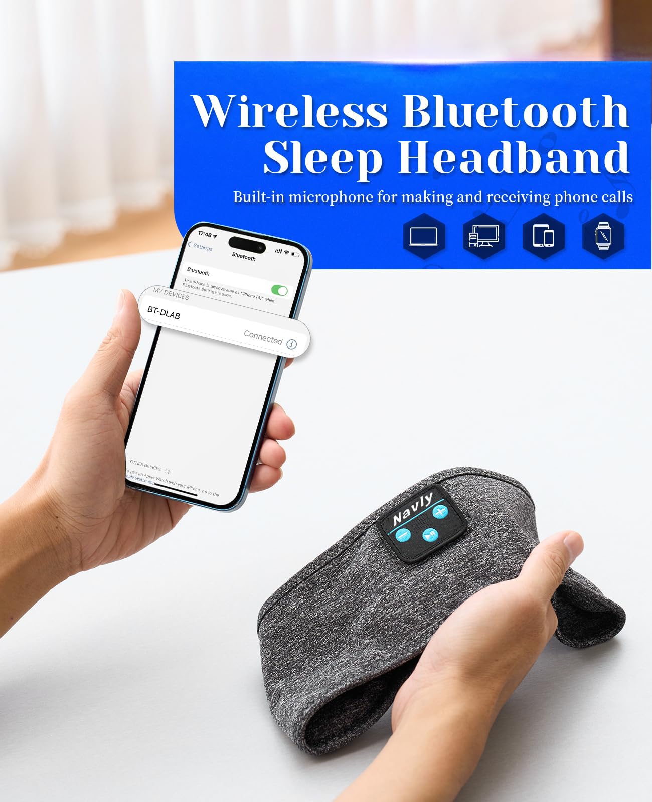 Navly Sleep Headphones - Ultra-Thin HD Stereo Sports Headband with Soft Cozy Earbuds, 10-Hour Battery Life for Workout, Running, Yoga & Travel | Perfect for Sleeping, Meditation & Relaxation