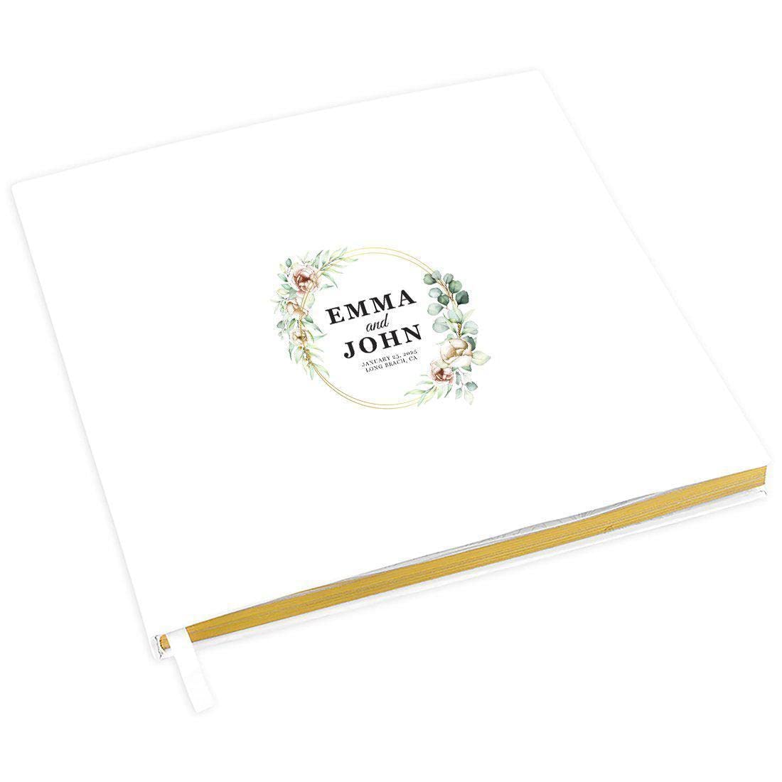 Andaz Press Personalized Wedding Guestbook - Elegant Gold Accented Floral Guest Registry with Greenery Leaves, 120 Pages 8.5