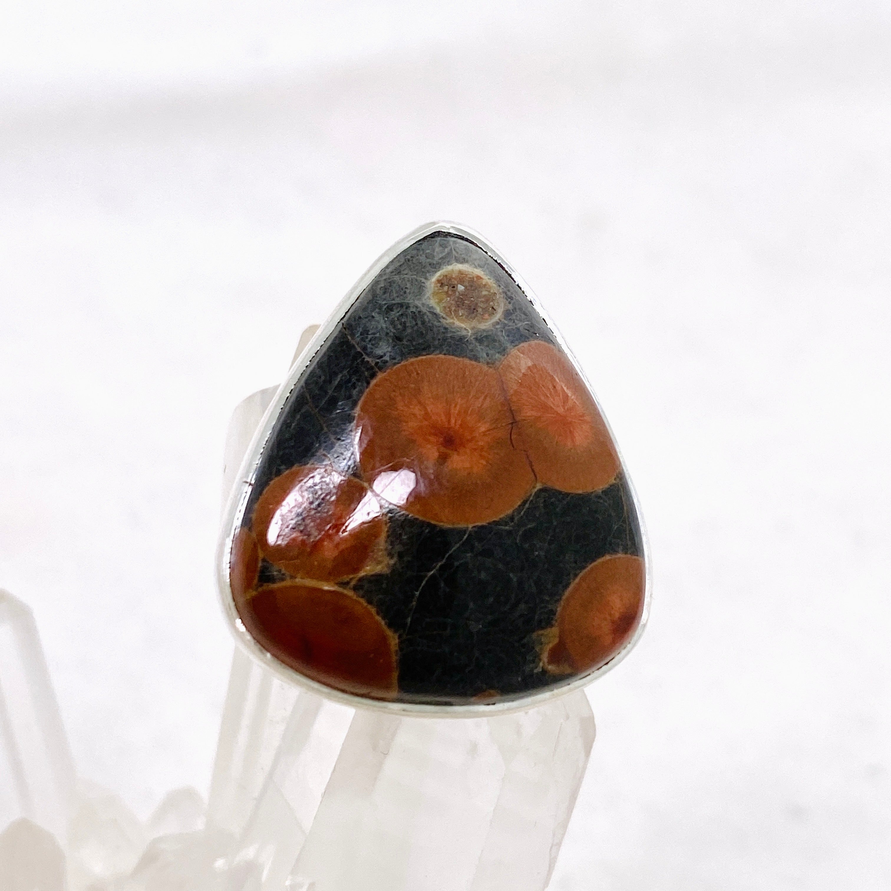 Natural Peanut Obsidian Perlite Teardrop Cabochon Ring - Size 7 - KRGJ3348 - Perfect for Boho Jewelry, Healing Crystal Collection & Spiritual Gift Giving